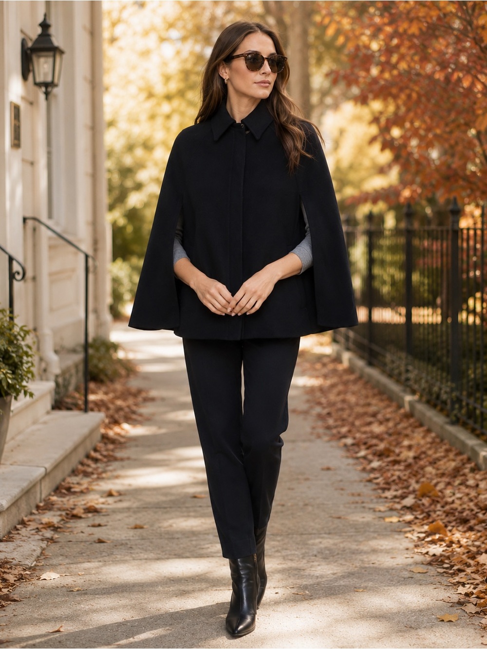 Theory Danijo Black Wool Cashmere Cape Jacket Suede Buckle Quiet Luxury